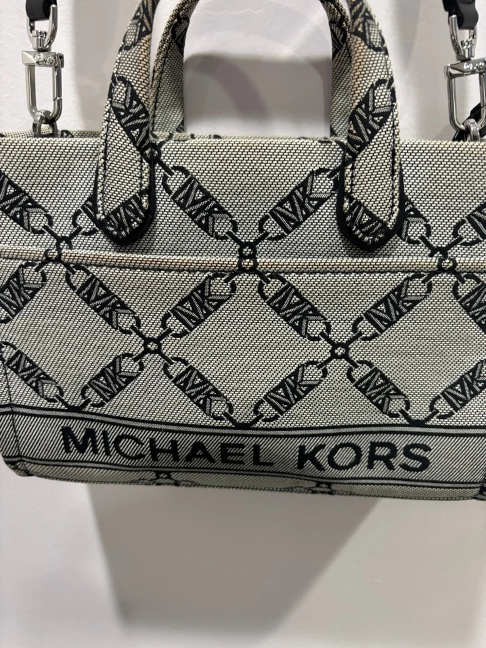 Michael Kors Cream & Black Logo Mini Tote with Striped Strap - Picture 2 of 4